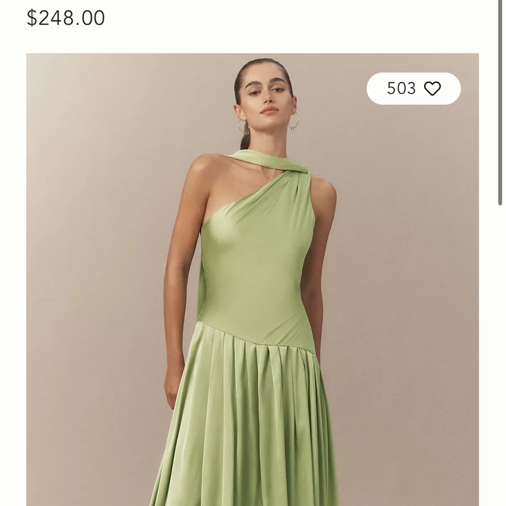 BHLDN One-Shoulder Scarf-Neck Asymmetric Maxi Dress- Green Bridesmaids Dress